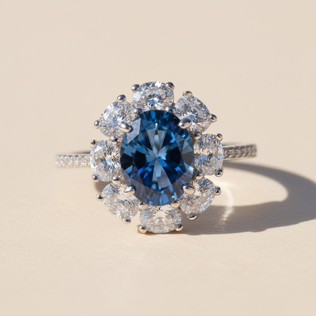 Oval Halo Gemstone Ring 2ct – Moissanite Accent Statement Ring