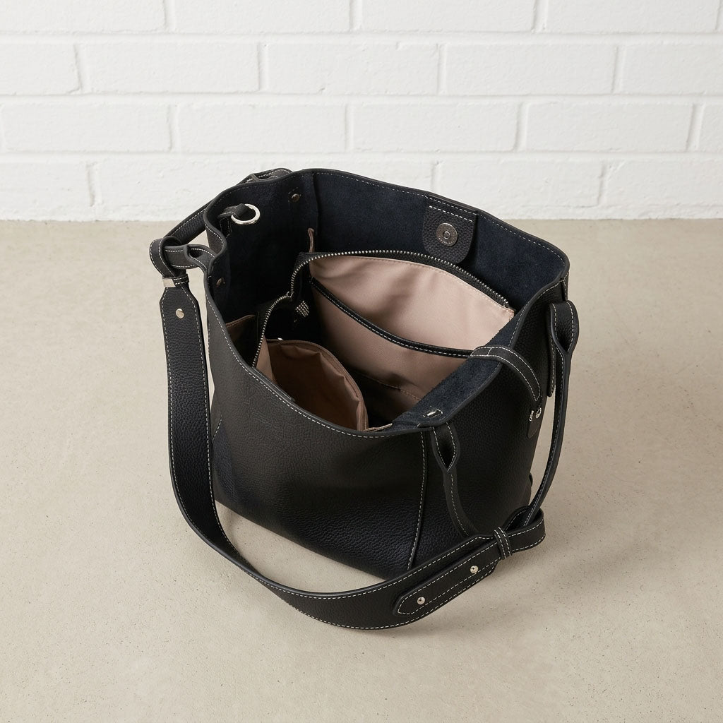 Minimal Structured Tote – Soft Grain Leather Shoulder Bag