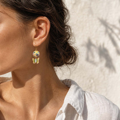 Porcelain Bead Butterfly Earrings – Handcrafted Floral Drop Earrings