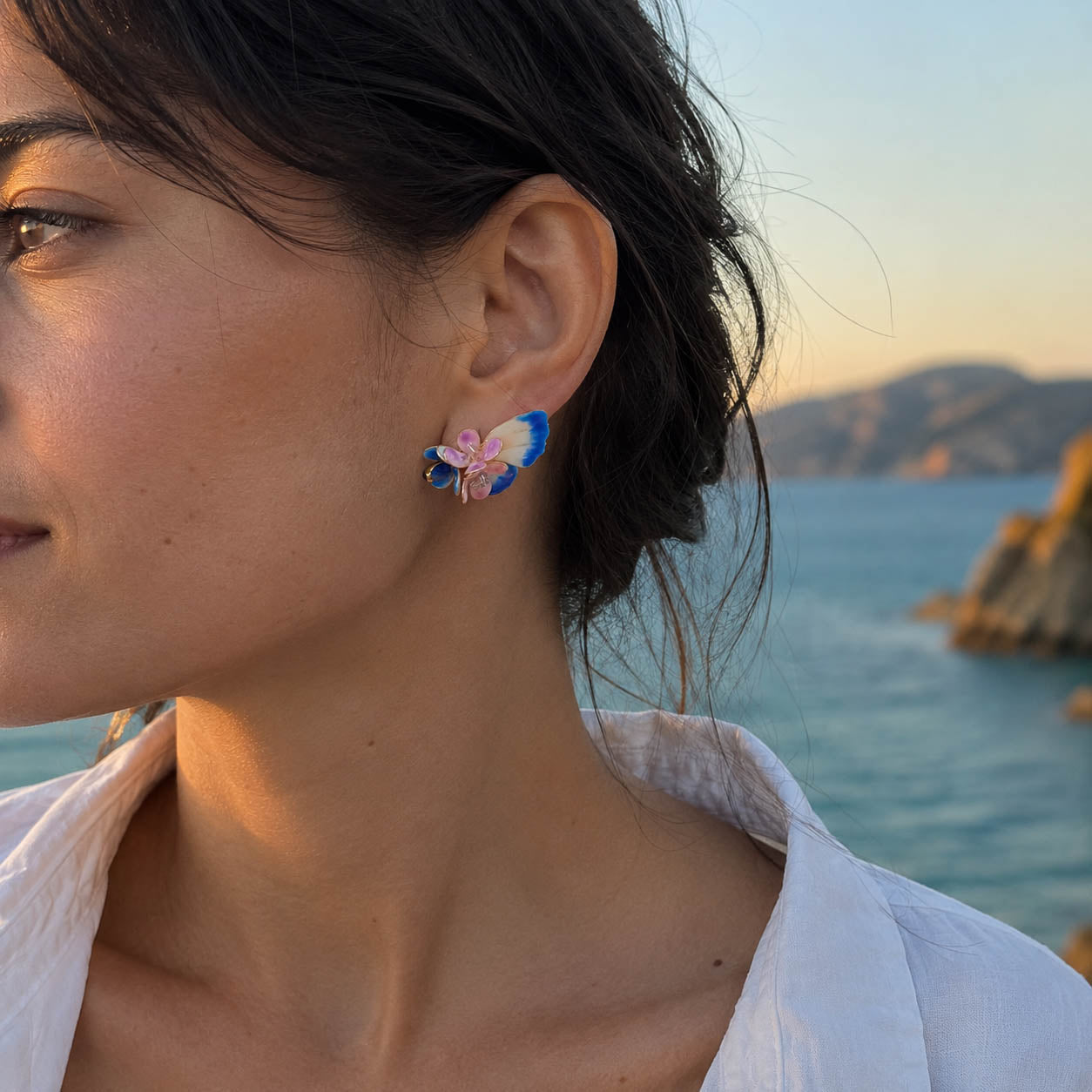Blue Butterfly Blossom Earrings – Handcrafted Floral Butterfly Statement Earrings