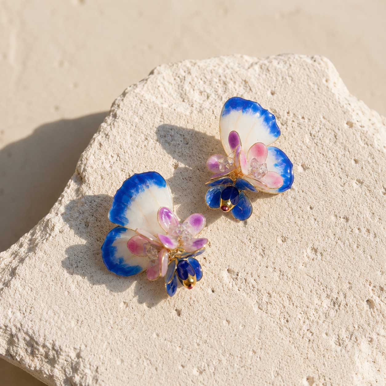 Blue Butterfly Blossom Earrings – Handcrafted Floral Butterfly Statement Earrings