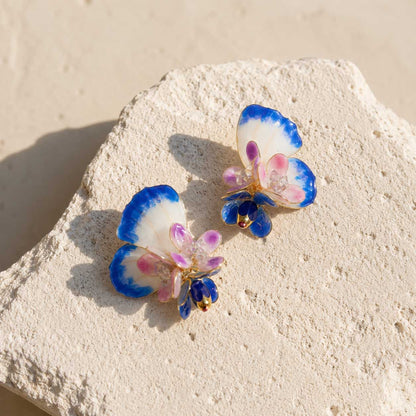 Blue Butterfly Blossom Earrings – Handcrafted Floral Butterfly Statement Earrings