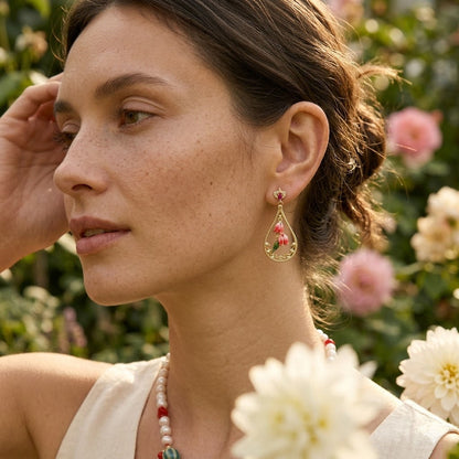 Pink Bellflower Drop Earrings – Hand-Painted Floral Enamel Earrings