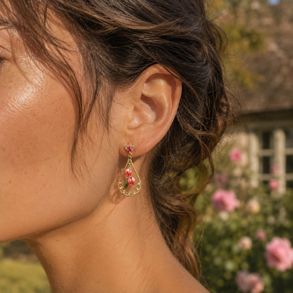 Pink Bellflower Drop Earrings – Hand-Painted Floral Enamel Earrings