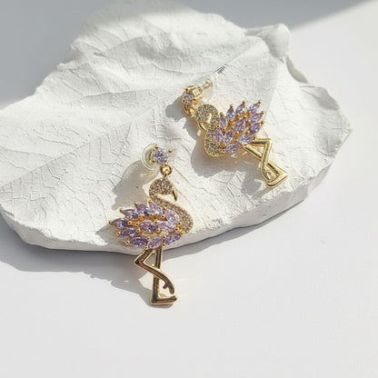Gold Plated Flamingo Crystal Drop Earrings – CZ Statement Bird Earrings