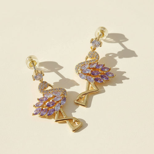 Gold Plated Flamingo Crystal Drop Earrings – CZ Statement Bird Earrings