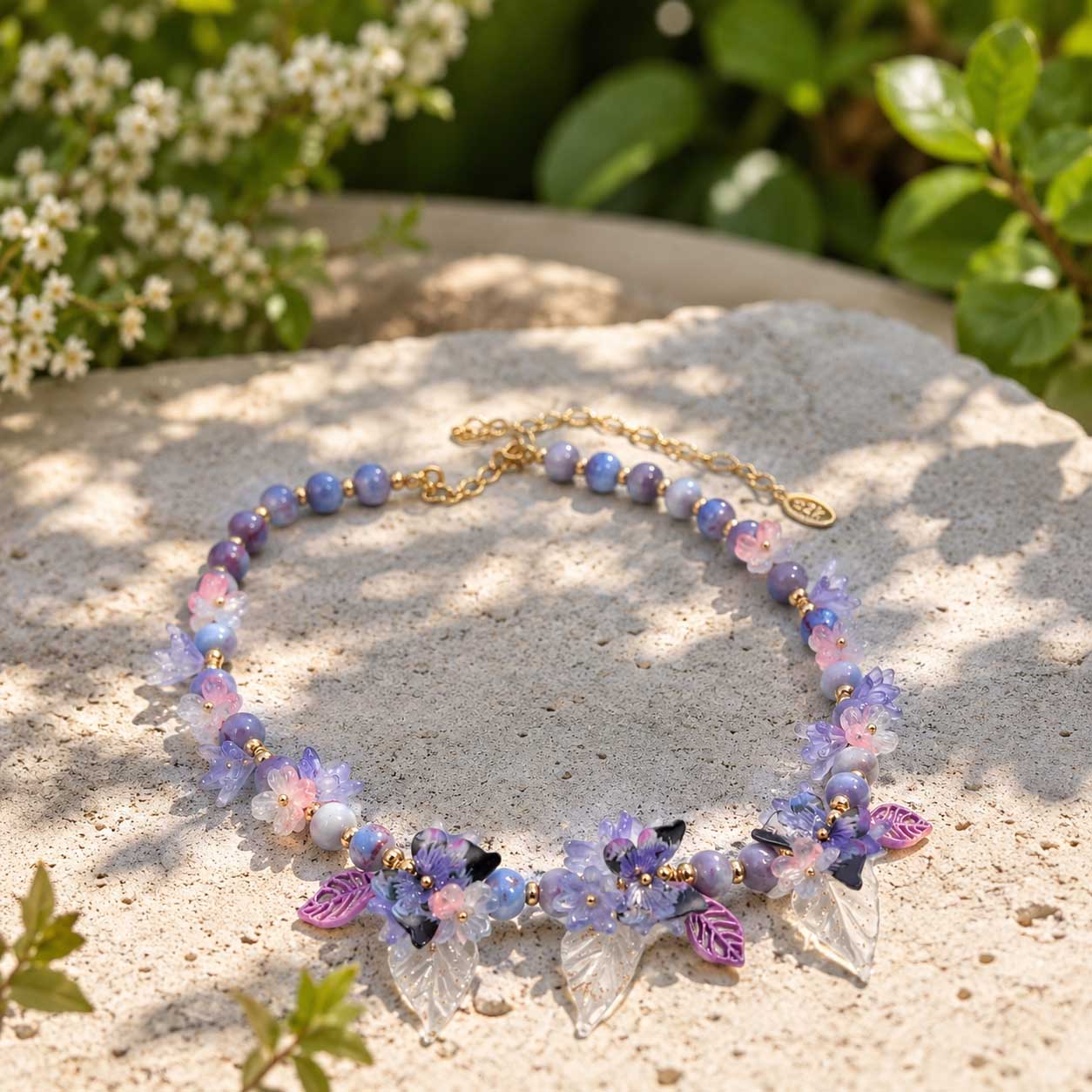 Lavender Butterfly Bloom Necklace – Handcrafted Floral Butterfly Statement Necklace