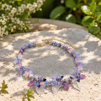Lavender Butterfly Bloom Necklace – Handcrafted Floral Butterfly Statement Necklace