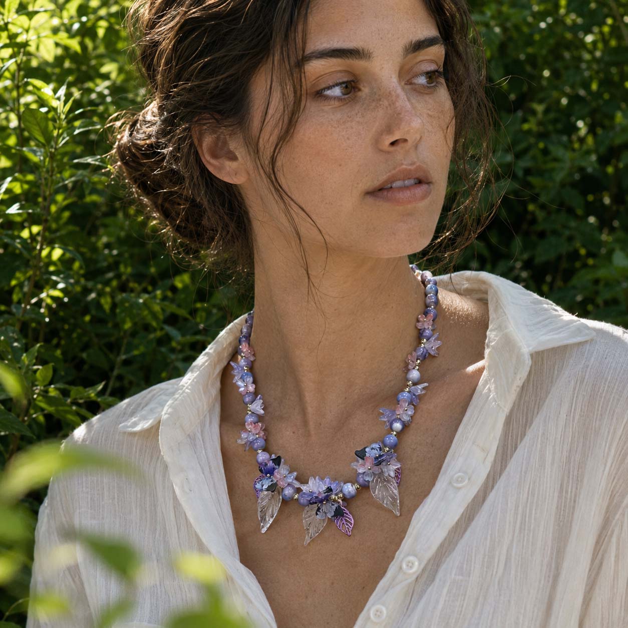 Lavender Butterfly Bloom Necklace – Handcrafted Floral Butterfly Statement Necklace