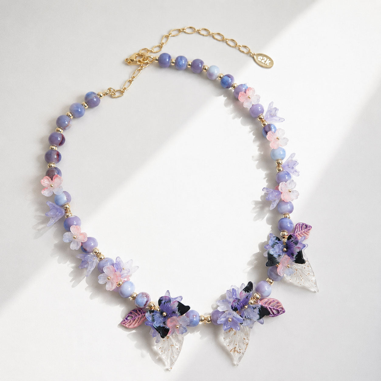 Lavender Butterfly Bloom Necklace – Handcrafted Floral Butterfly Statement Necklace
