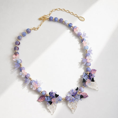 Lavender Butterfly Bloom Necklace – Handcrafted Floral Butterfly Statement Necklace