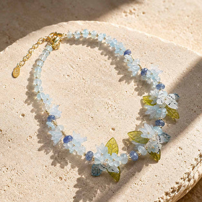 Botanical Blue Butterfly Necklace – Handcrafted Floral Statement Necklace