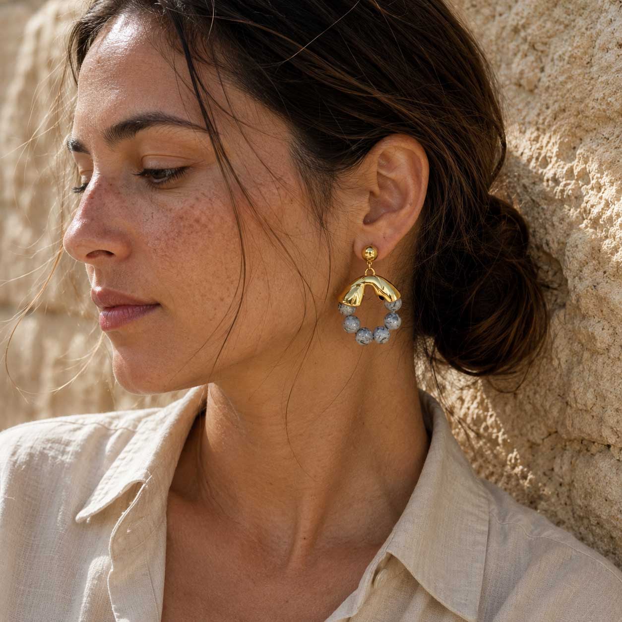 Map Jasper Hoop Earrings – Natural Gemstone Beaded Hoop Earrings