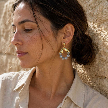 Map Jasper Hoop Earrings – Natural Gemstone Beaded Hoop Earrings