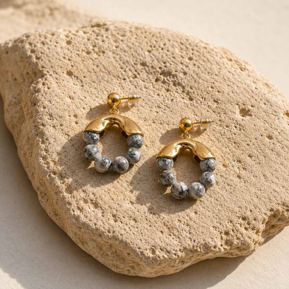 Map Jasper Hoop Earrings – Natural Gemstone Beaded Hoop Earrings