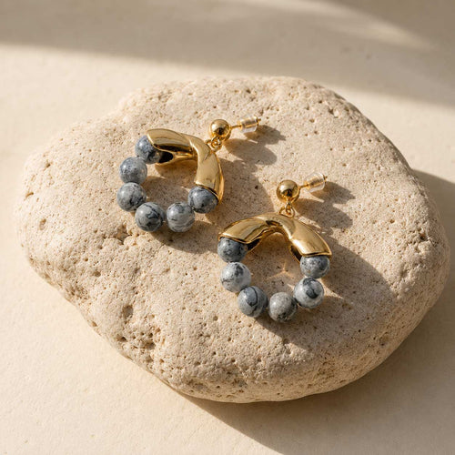 Map Jasper Hoop Earrings – Natural Gemstone Beaded Hoop Earrings