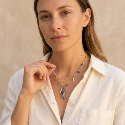 Sodalite Fish Pendant Necklace – Natural Gemstone & Pearl Charm Necklace