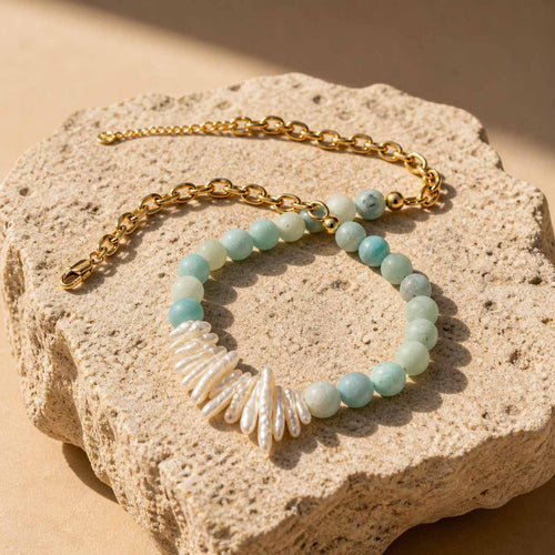 Amazonite Pearl Necklace – Natural Gemstone & Baroque Pearl Statement Necklace
