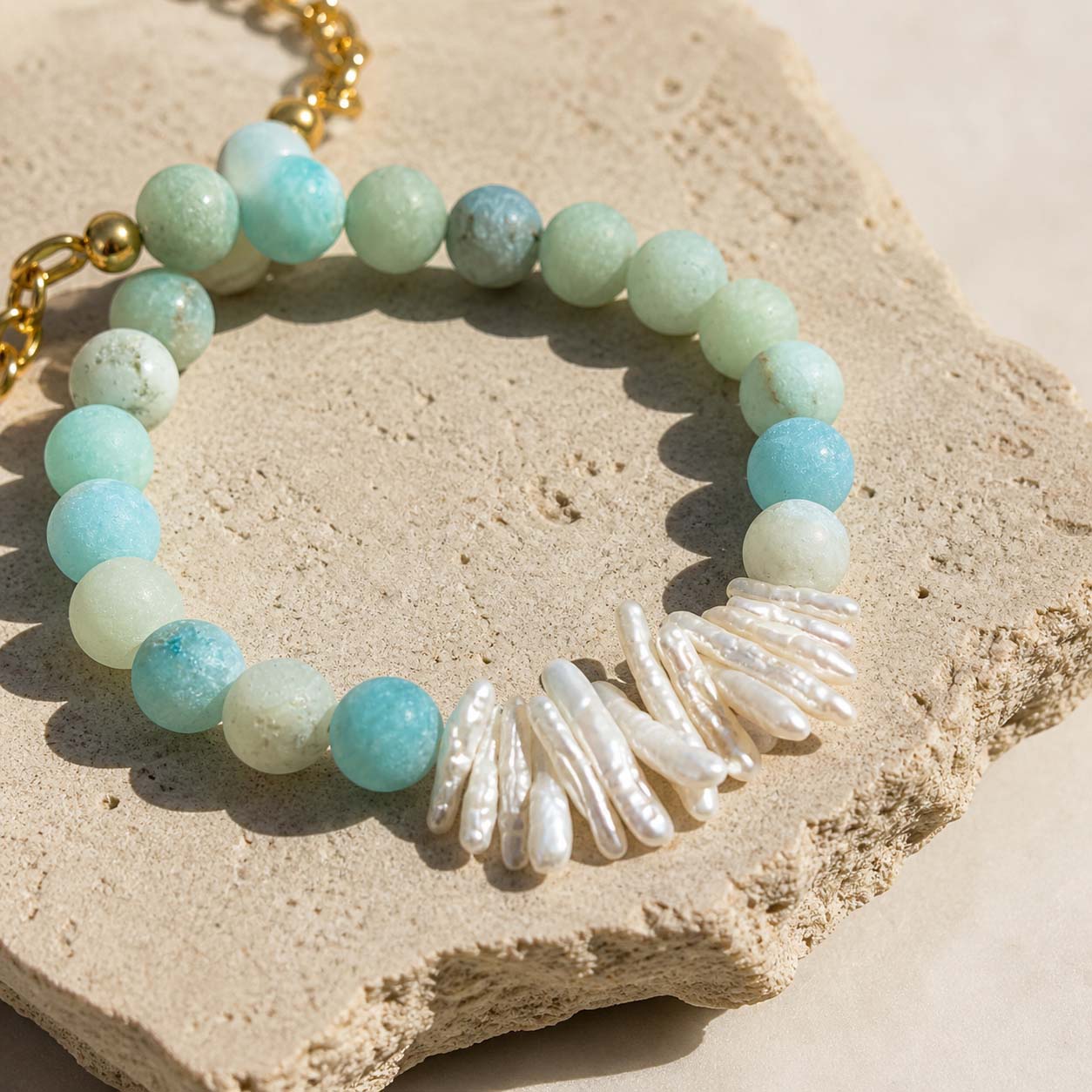 Amazonite Pearl Necklace – Natural Gemstone & Baroque Pearl Statement Necklace