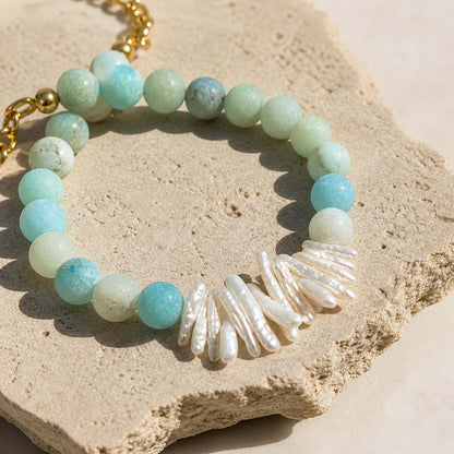 Amazonite Pearl Necklace – Natural Gemstone & Baroque Pearl Statement Necklace