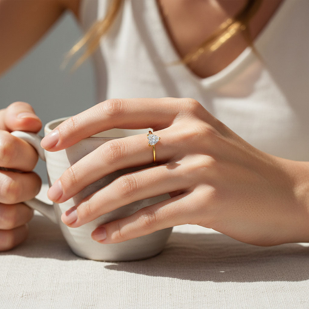 Heart Moissanite Solitaire Ring – Gold Plated Sterling Silver