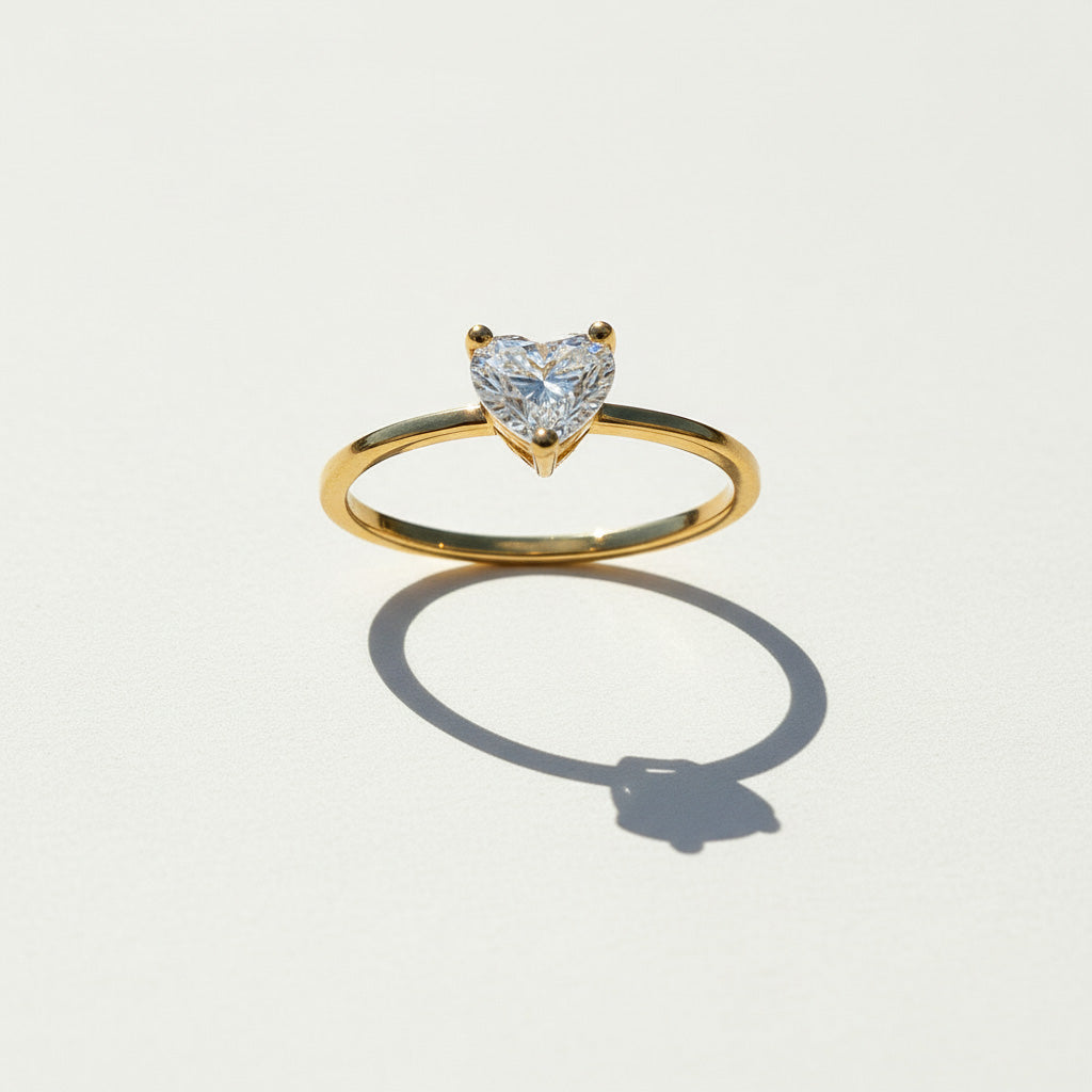 Heart Moissanite Solitaire Ring – Gold Plated Sterling Silver