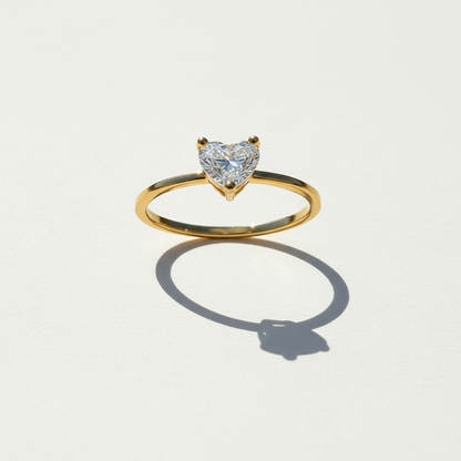 Heart Moissanite Solitaire Ring – Gold Plated Sterling Silver