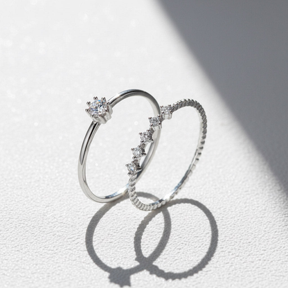 Moissanite Stacking Ring Set – Platinum Plated Sterling Silver