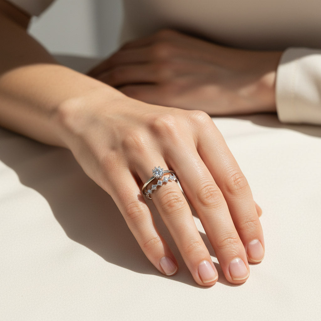 Moissanite Stacking Ring Set – Platinum Plated Sterling Silver