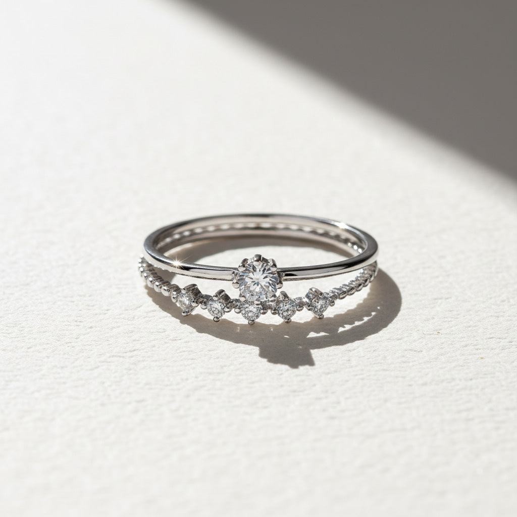 Moissanite Stacking Ring Set – Platinum Plated Sterling Silver