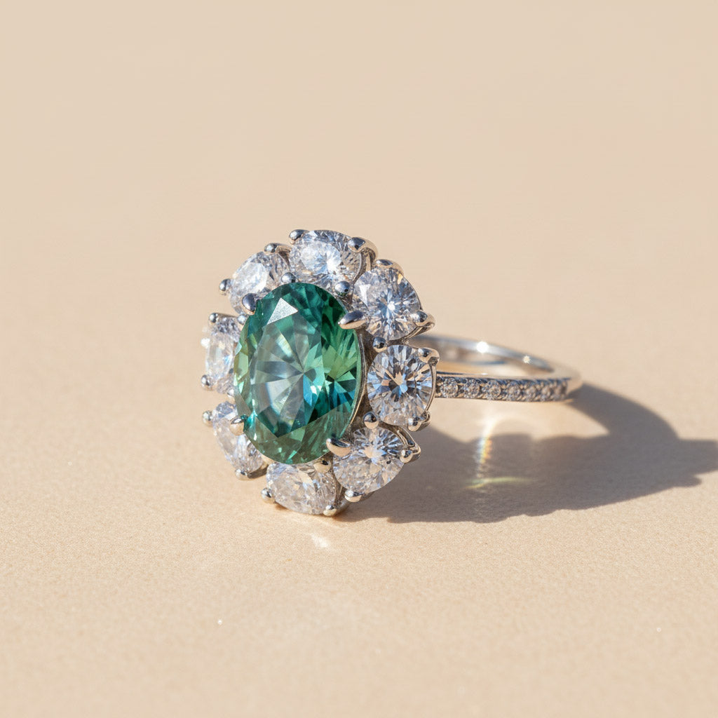 Oval Halo Gemstone Ring 2ct – Moissanite Accent Statement Ring