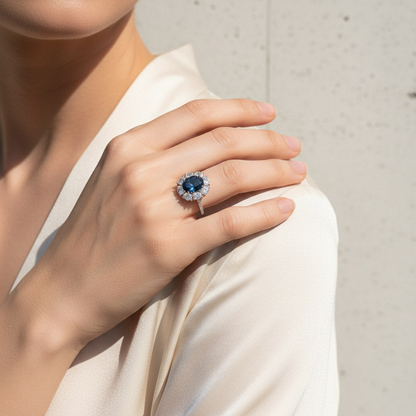 Oval Halo Gemstone Ring 2ct – Moissanite Accent Statement Ring