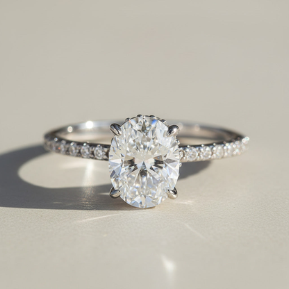 Oval Solitaire Moissanite Ring – 1ct, 2ct & 3ct Platinum Plated Sterling Silver