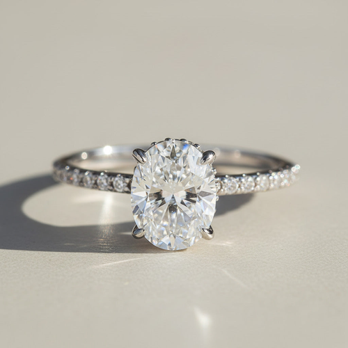 Oval Solitaire Moissanite Ring – 1ct, 2ct & 3ct Platinum Plated Sterling Silver