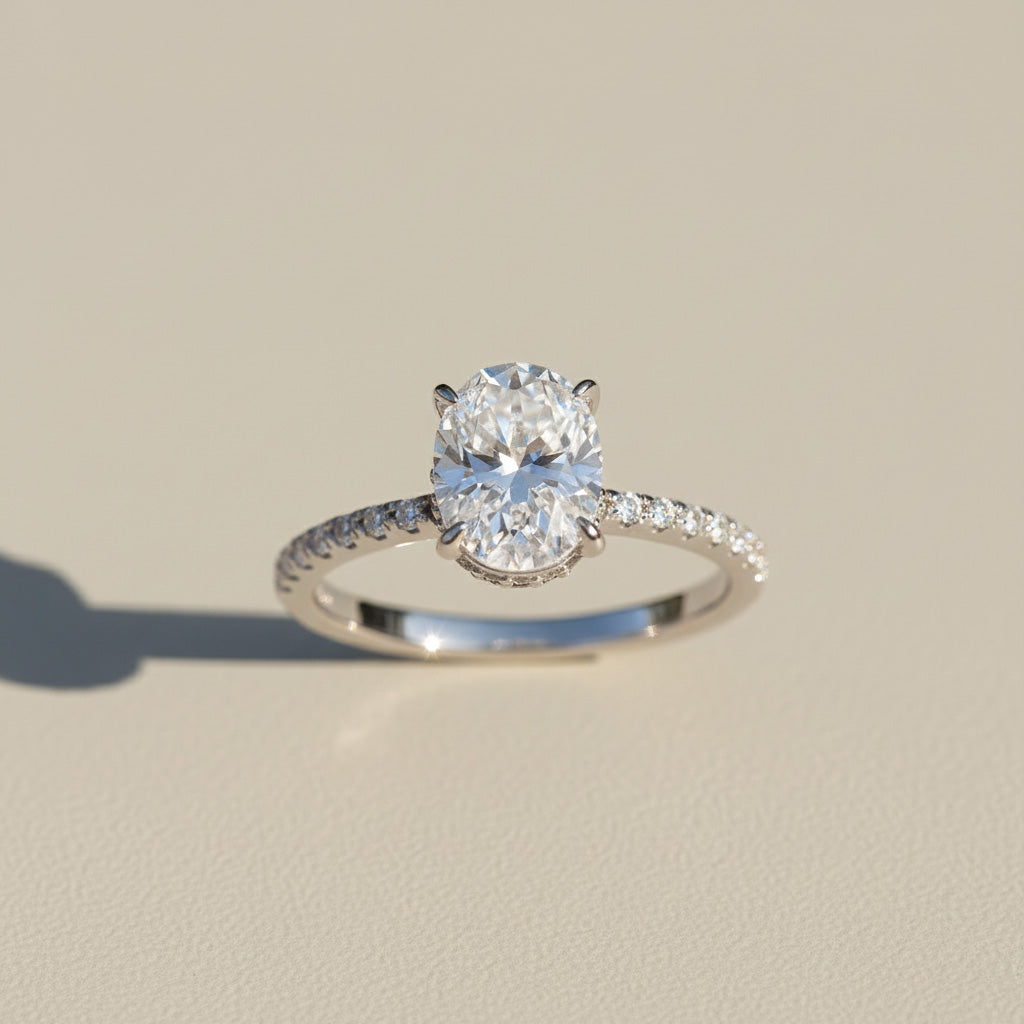 Oval Solitaire Moissanite Ring – 1ct, 2ct & 3ct Platinum Plated Sterling Silver