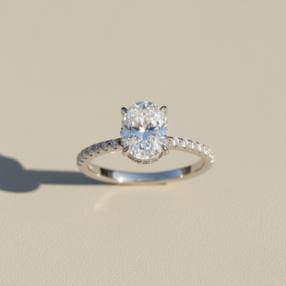 Oval Solitaire Moissanite Ring – 1ct, 2ct & 3ct Platinum Plated Sterling Silver