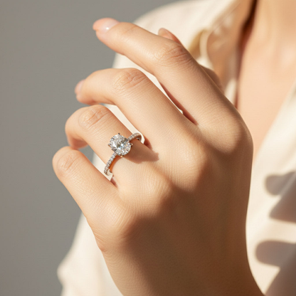 Oval Solitaire Moissanite Ring – 1ct, 2ct & 3ct Platinum Plated Sterling Silver