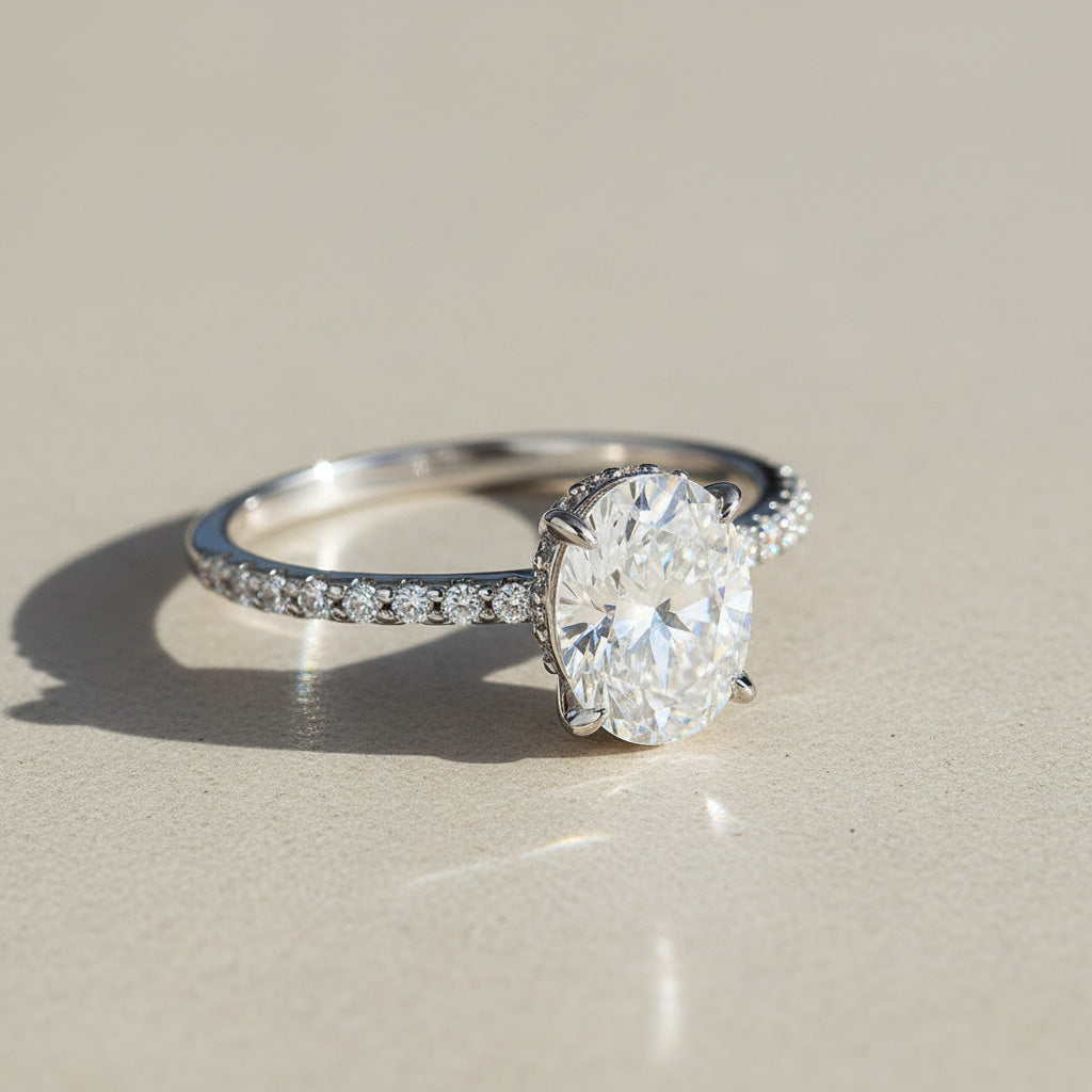 Oval Solitaire Moissanite Ring – 1ct, 2ct & 3ct Platinum Plated Sterling Silver