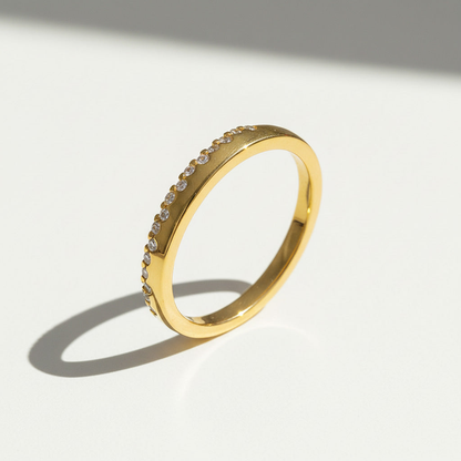 Pavé Moissanite Band Ring – Gold Plated Sterling Silver Stacking Ring