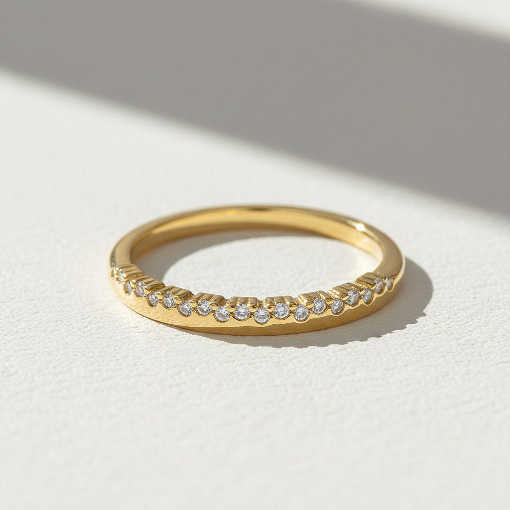 Pavé Moissanite Band Ring – Gold Plated Sterling Silver Stacking Ring