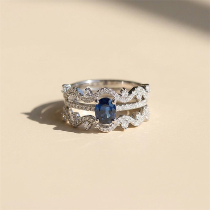 Sapphire Stackable Rings – Layered Moissanite Ring Set in Platinum Plated Sterling Silver