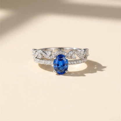 Sapphire Stackable Rings – Layered Moissanite Ring Set in Platinum Plated Sterling Silver