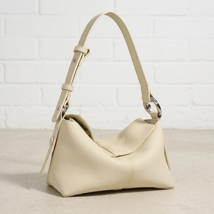 Soft Curved Leather Hobo Shoulder Bag