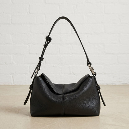 Soft Curved Leather Hobo Shoulder Bag