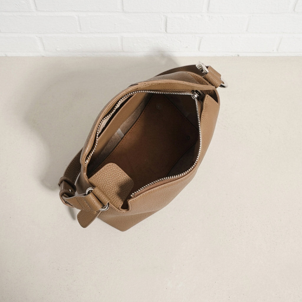 Curved Hobo Bag – Genuine Pebbled Leather Shoulder & Crossbody Bag