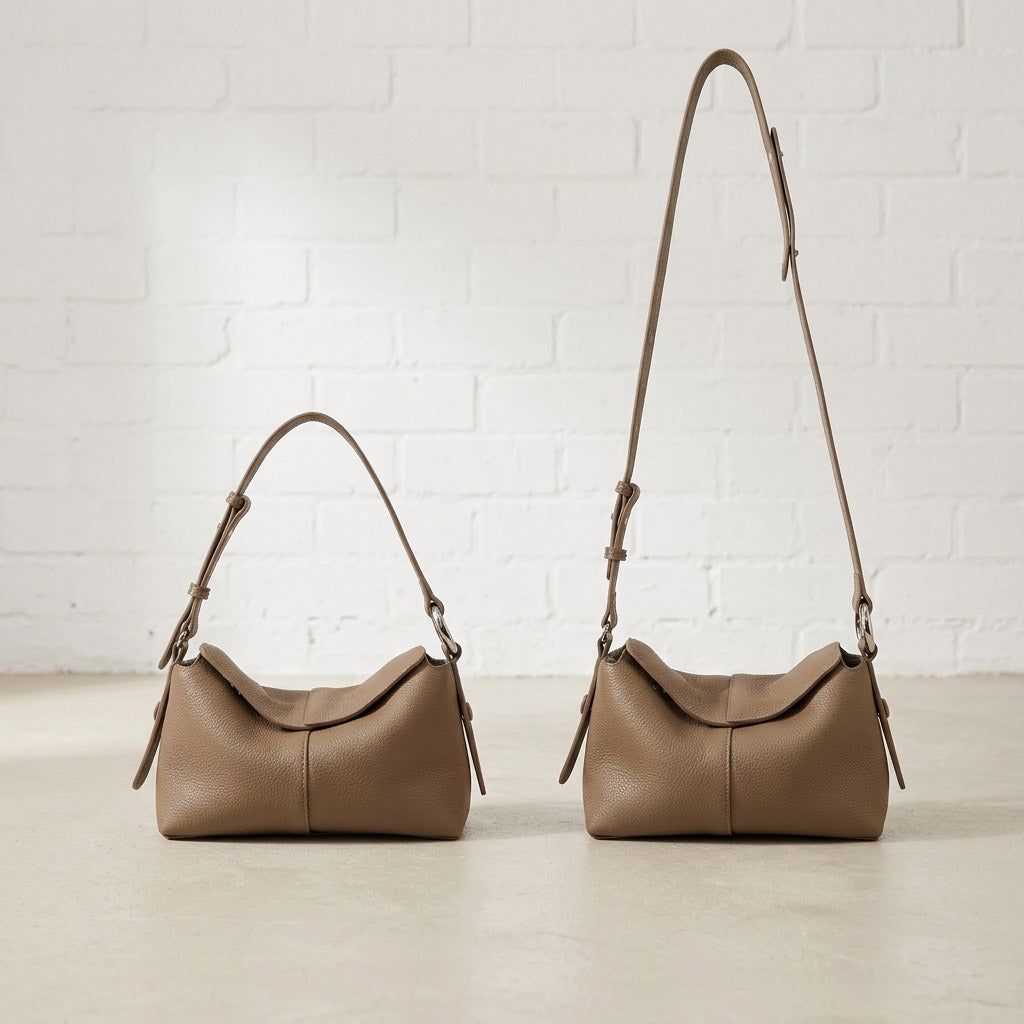 Curved Hobo Bag – Genuine Pebbled Leather Shoulder & Crossbody Bag