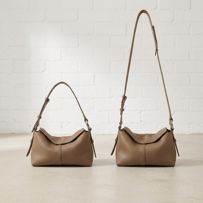 Curved Hobo Bag – Genuine Pebbled Leather Shoulder & Crossbody Bag