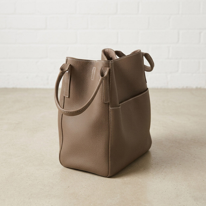 Minimal Structured Tote – Soft Grain Leather Shoulder Bag