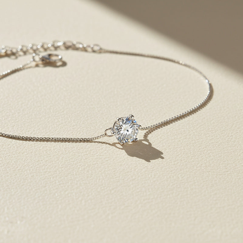 Solitaire Moissanite Bracelet – 1ct Adjustable Sterling Silver Bracelet