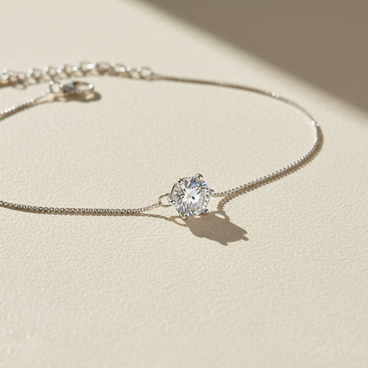 Solitaire Moissanite Bracelet – 1ct Adjustable Sterling Silver Bracelet